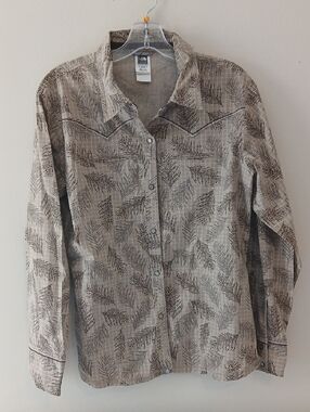 The North Face Beige Button-Down Shirt with Brown Leaf Print